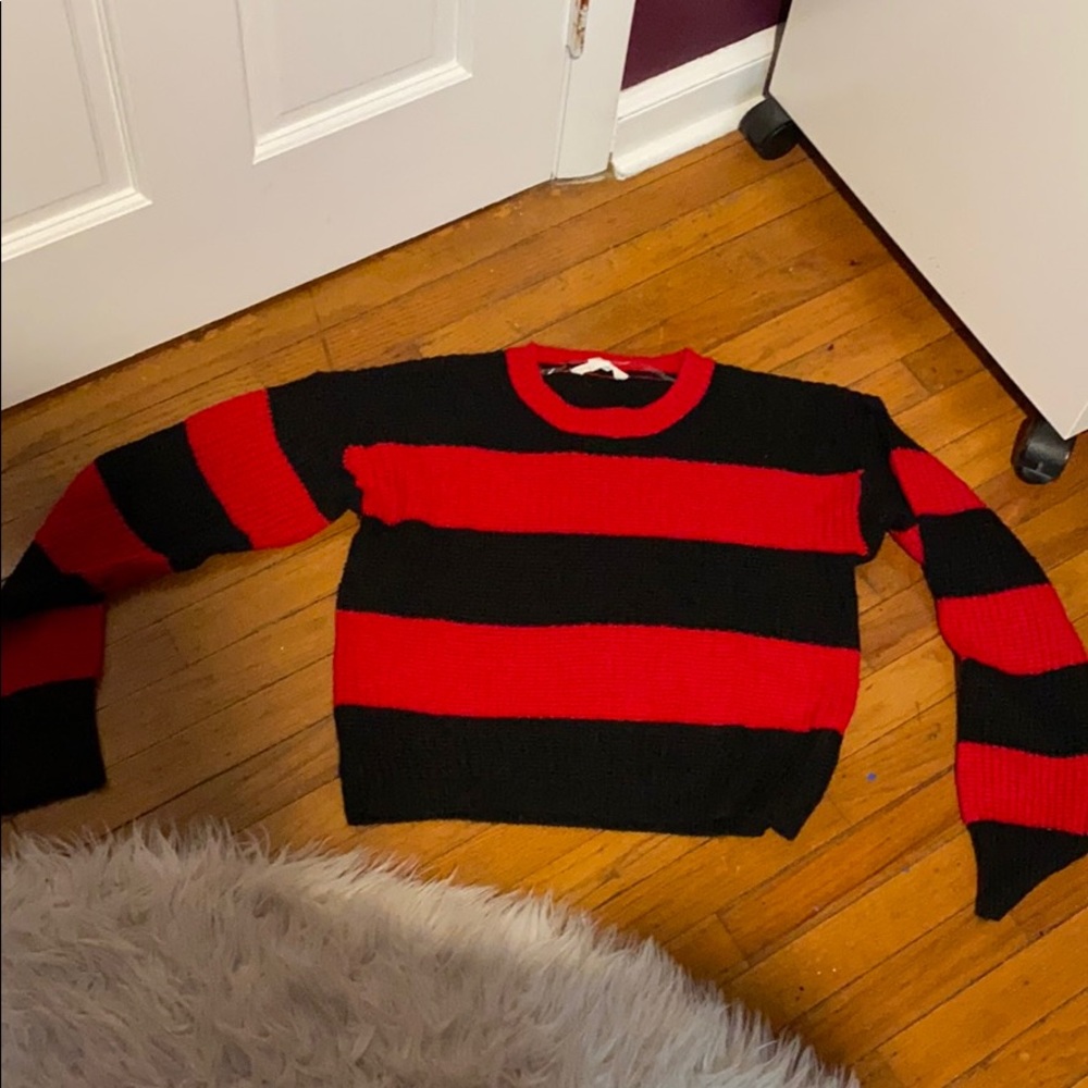 Red and black striped sweater